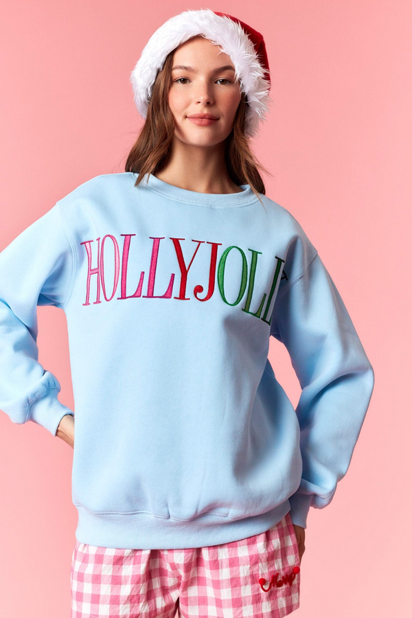 Thistle Holly Jolly Embroidered Fleece Sweatshirt Sweatshirt