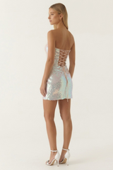 Antique White The Glow Getter Tube Sequin Mini Dress Mini Dress