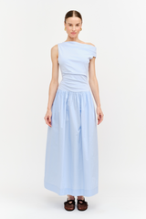 Light Gray Audrey Mixed Media Asymmetrical Midi Midi Dress