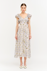 Lavender Jillian Flutter Sleeve Floral Dress Midi Dress