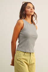 Light Gray Simply Stitched Ribbed Tank Tank