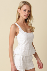 Wheat Alaska Embroidered Eyelet Peplum Top Top