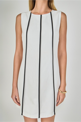 Light Gray Linen Binded Mini Dress in White/Black Mini Dress