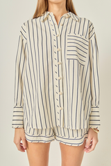 Gray Oversized Striped Button Down Shirt Shirt