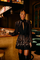 Sienna Garden Silhouette Black Long Sleeve Mini Dress Mini Dress