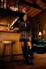 Black Garden Silhouette Black Long Sleeve Mini Dress Mini Dress