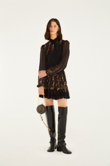 Beige Garden Silhouette Black Long Sleeve Mini Dress Mini Dress