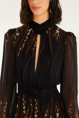 Wheat Garden Silhouette Black Long Sleeve Mini Dress Mini Dress