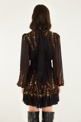 Beige Garden Silhouette Black Long Sleeve Mini Dress Mini Dress