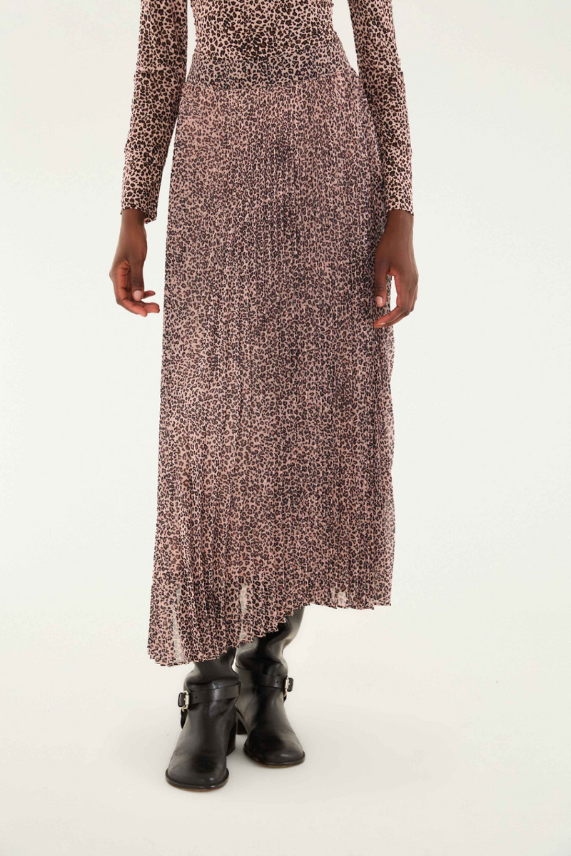 Antique White Baby Leopard Pink Pleated Maxi Skirt Maxi Skirt