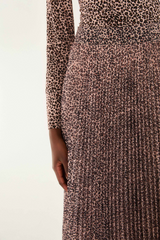 Light Gray Baby Leopard Pink Pleated Maxi Skirt Maxi Skirt