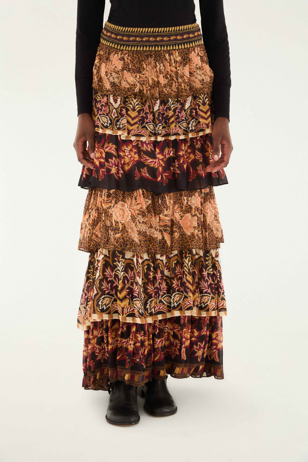 Black Mixed Scarves Ruffled Maxi Skirt Maxi Skirt
