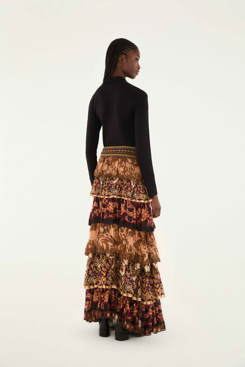 Beige Mixed Scarves Ruffled Maxi Skirt Maxi Skirt