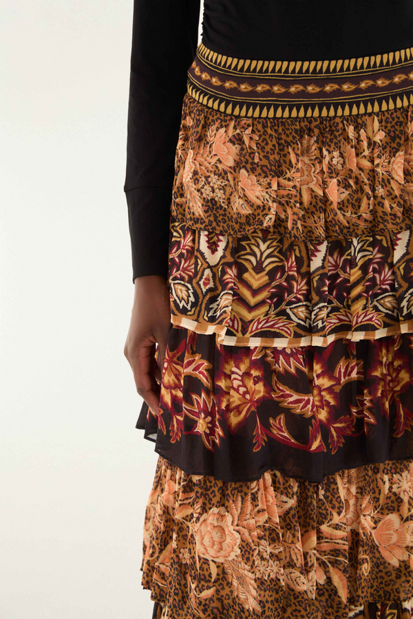 Black Mixed Scarves Ruffled Maxi Skirt Maxi Skirt
