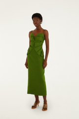 Dark Olive Green Green Monstera Leaf Sleeveless Maxi Dress Maxi Dress
