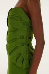 Dark Olive Green Green Monstera Leaf Sleeveless Maxi Dress Maxi Dress
