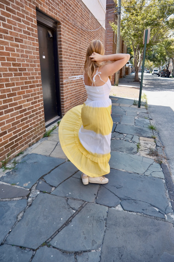 Slate Gray Abigail Maxi in White/Yellow Ombre Maxi Dress