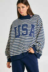 Light Gray USA Embroidered Stripe Mock Neck Sweatshirt Sweatshirt