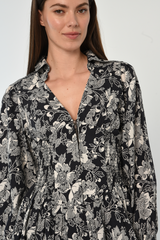 Black Gia Mini Dress in Moonlit Floral Mini Dress