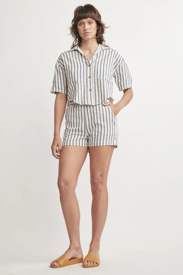 Antique White Shaan Shorts in Blue Stripes Short