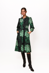 Dark Slate Gray Ellora Dress in Forest Tonal Sketched Floral Midi Dress