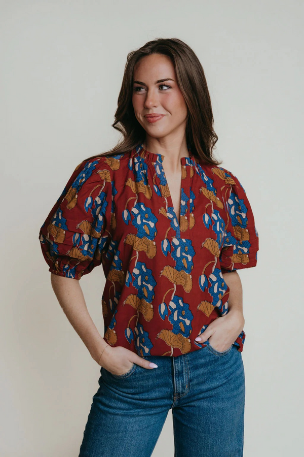 Dark Slate Gray Alix Blouse in Batik Blouse