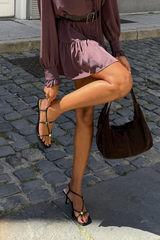 Dark Slate Gray Mylee Heels | Black Leather Heel