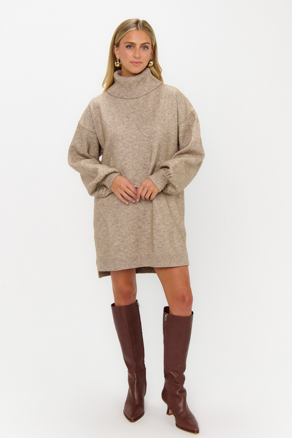 Beige Chester Sweater Dress Mini Dress