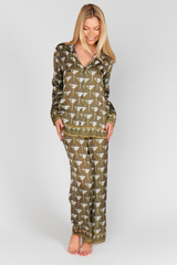 Light Gray Overslept Pj Set in Extra Dirty Martini Silky Pajamas