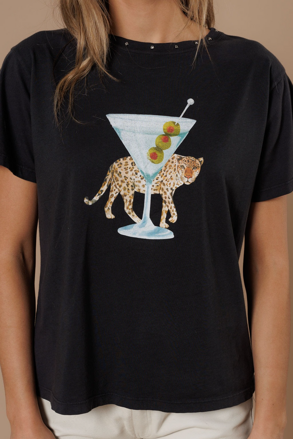Black Leopard Martini Wide Boy Tee Tee