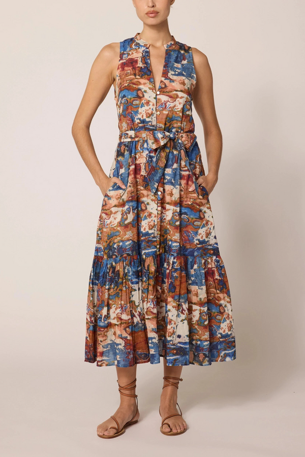 Gray Izora Midi Dress in Murano Print Midi Dress