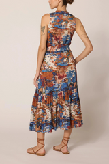 Gray Izora Midi Dress in Murano Print Midi Dress