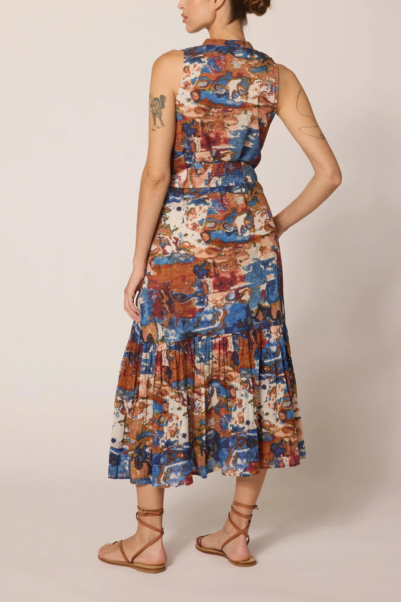 Gray Izora Midi Dress in Murano Print Midi Dress