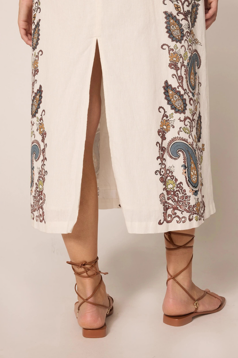 Light Gray Jolene Ankle Dress in Veneto Paisley Midi Dress