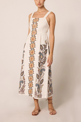 Light Gray Jolene Ankle Dress in Veneto Paisley Midi Dress