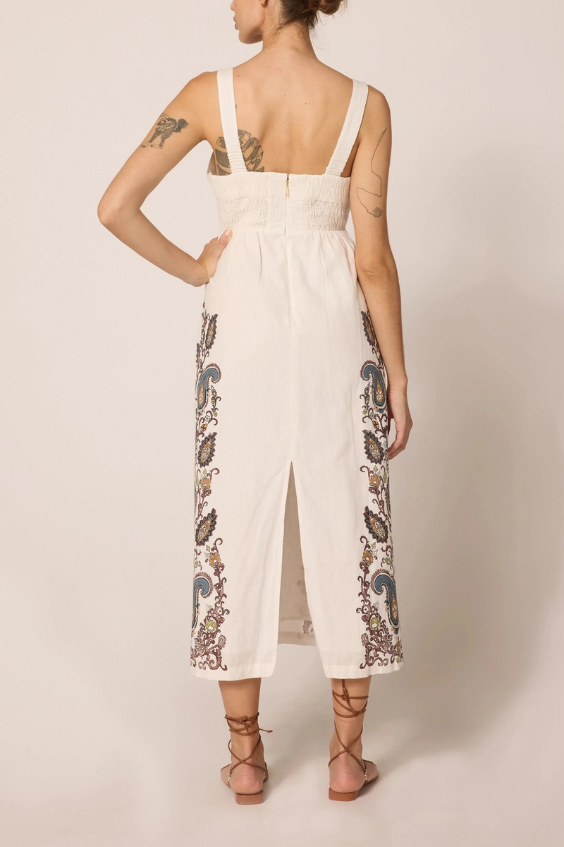 Light Gray Jolene Ankle Dress in Veneto Paisley Midi Dress