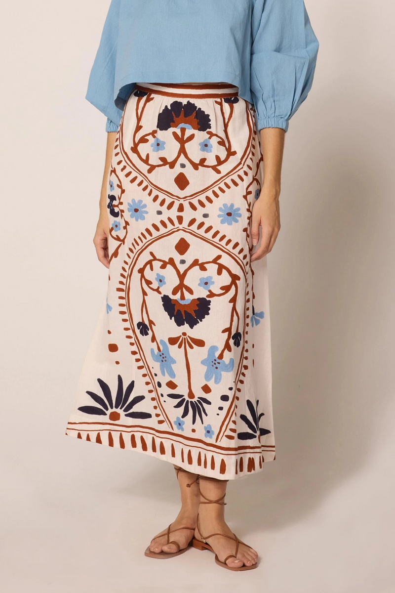 Gray Juliet Ankle Skirt in Liliana Print Midi Skirt