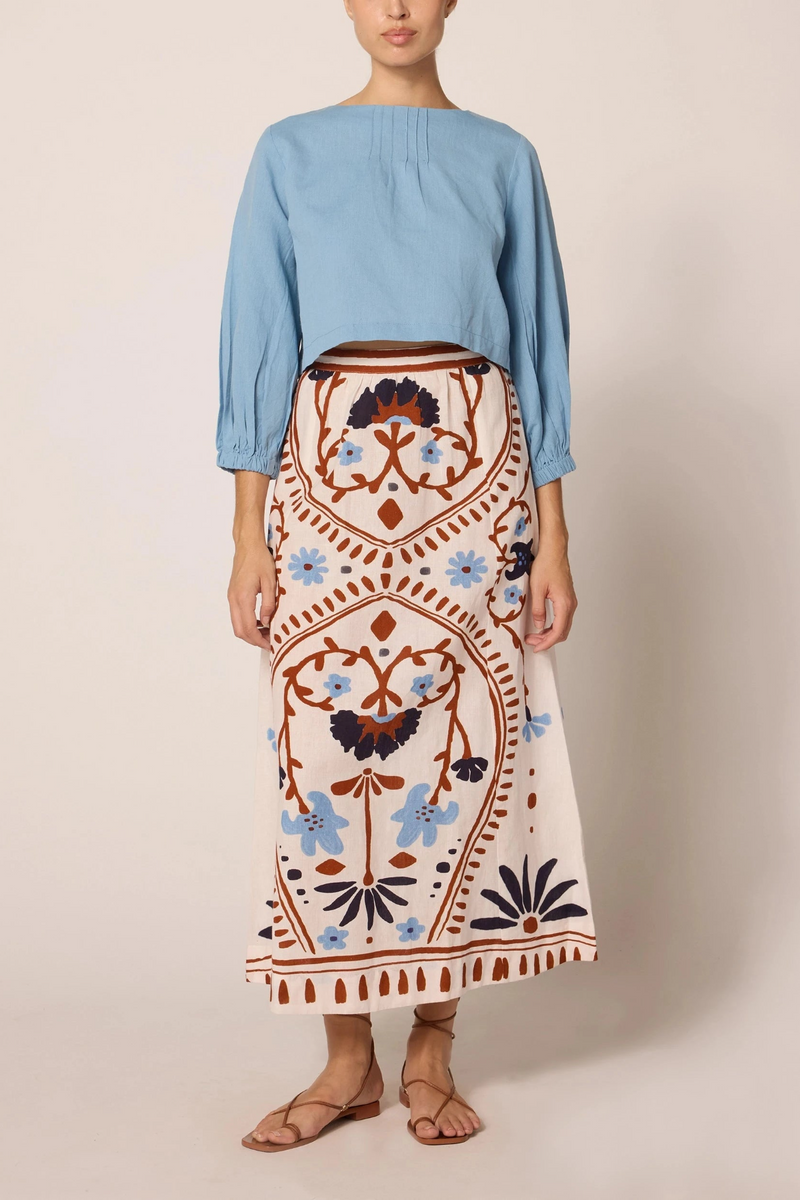 Gray Juliet Ankle Skirt in Liliana Print Midi Skirt