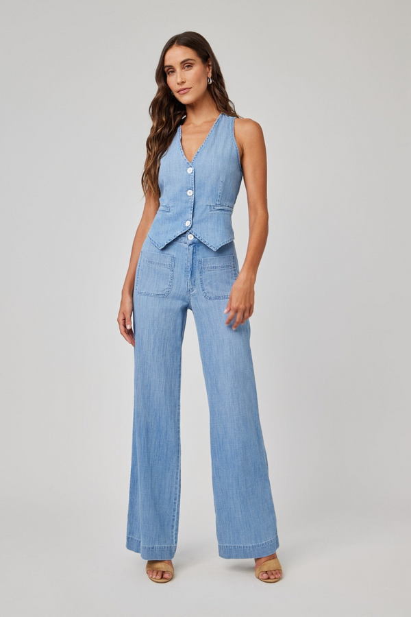 Light Gray Lola Two Pocket Wide Leg in Sea Breeze Wash Pant