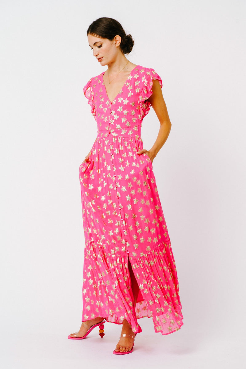 Misty Rose Loxi Metallic Star Print Maxi Dress maxi dress