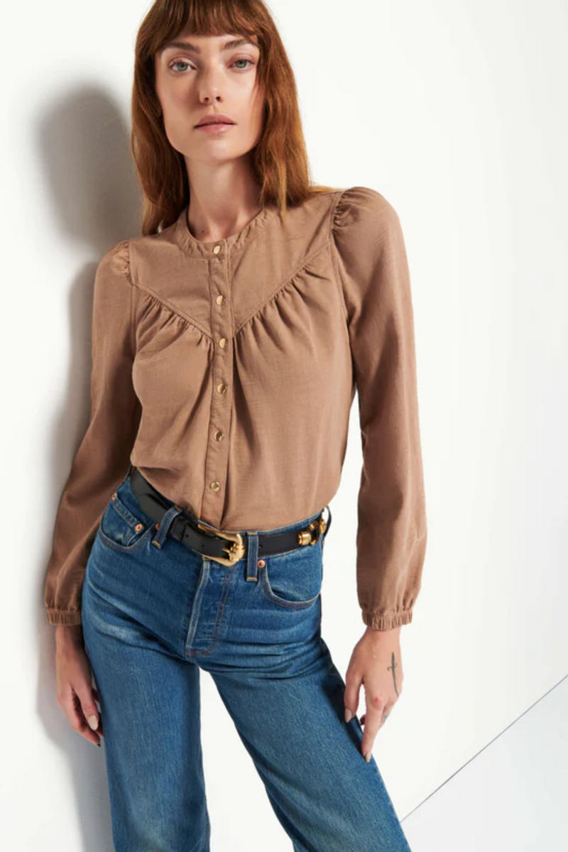 Dark Slate Gray Luanne Yoked Snap Tee Top