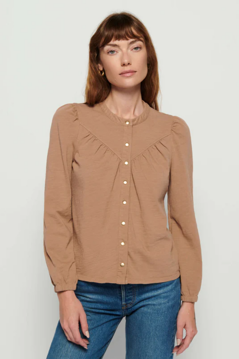 Gray Luanne Yoked Snap Tee Top