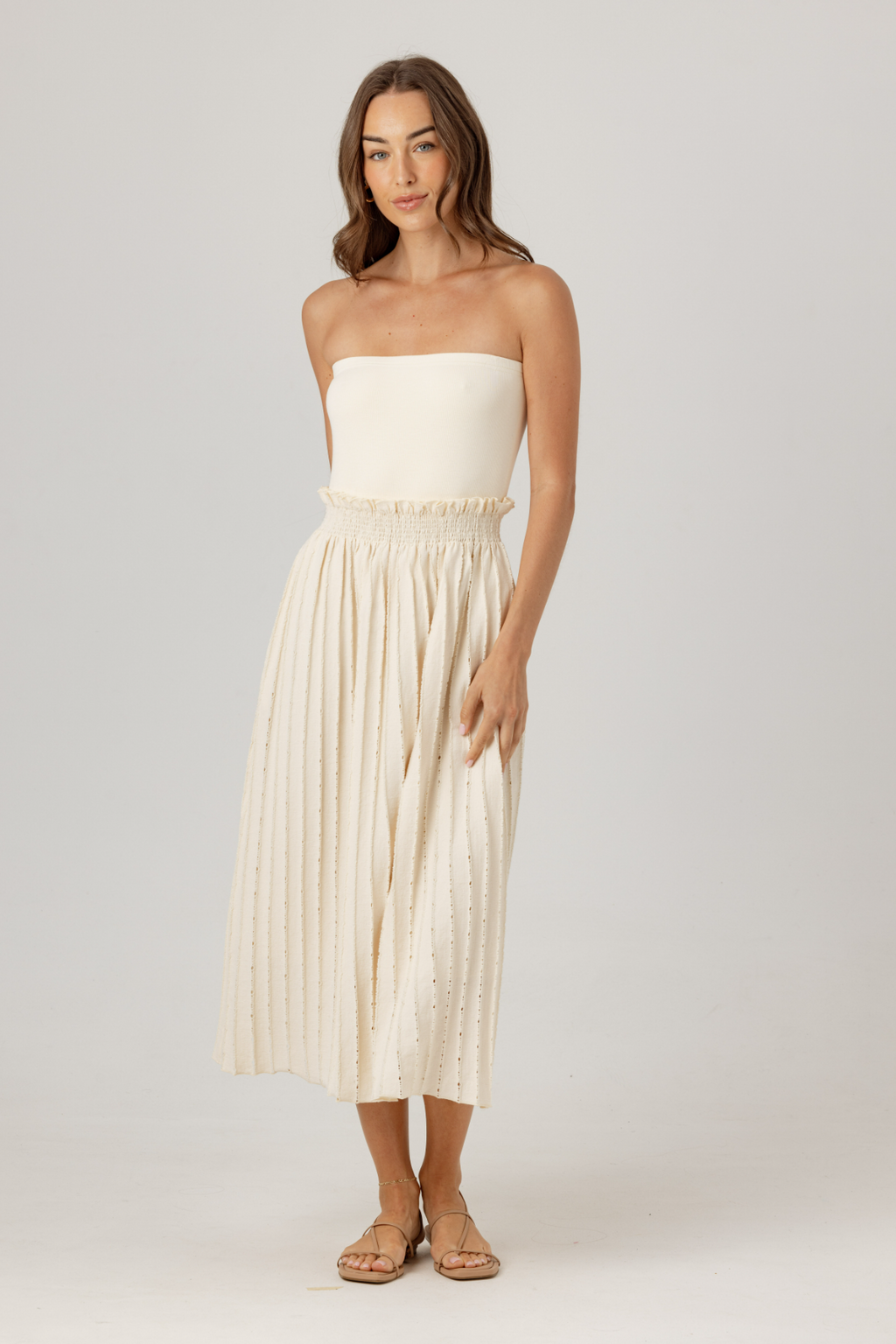 manon beige chiffon lace up dress Bone / M 100% polyester
