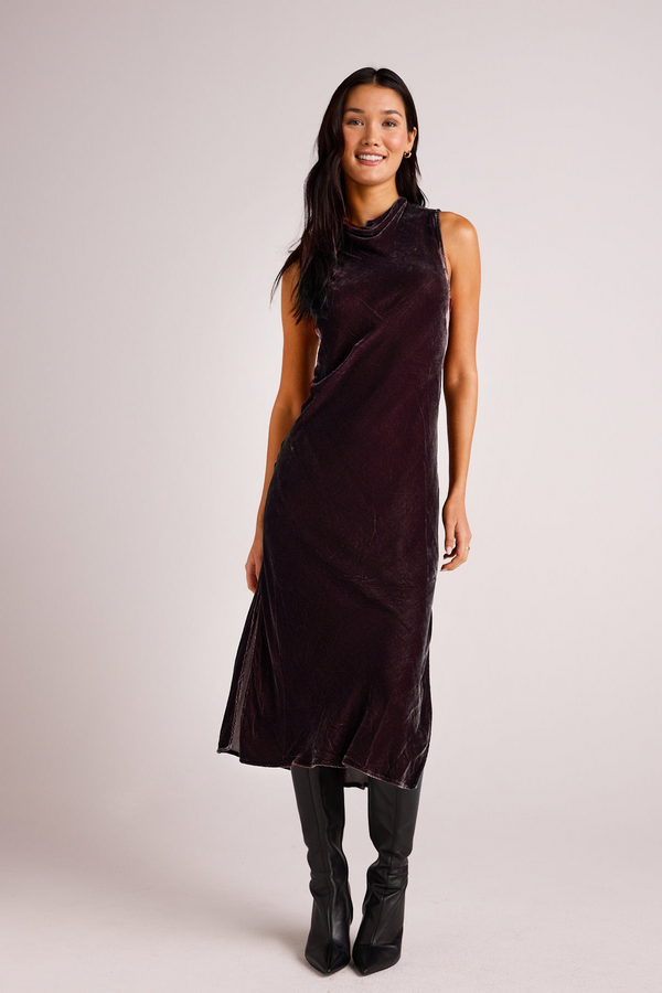 Light Gray Mock Neck Velvet Dress Midi Dress