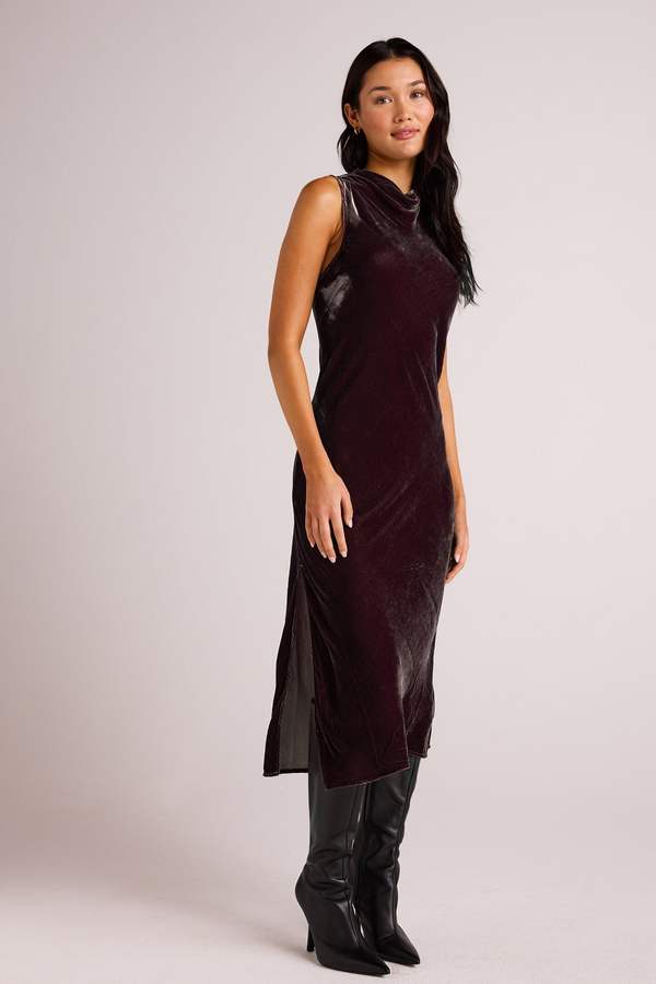 Light Gray Mock Neck Velvet Dress Midi Dress