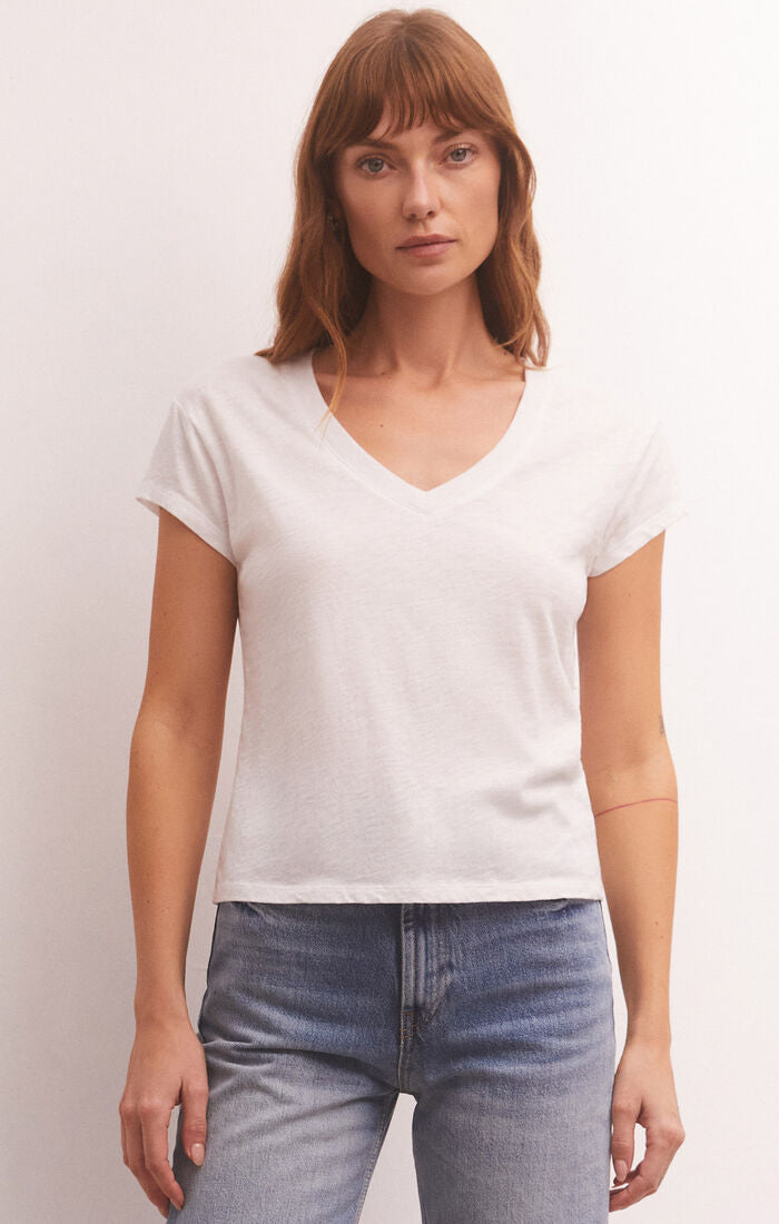 Light Gray Modern V Neck Tee Shirts & Tops