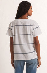 Light Gray Girlfriend Twin Stripe V-Neck Shirt