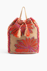 White Smoke Poppy Floral Beaded Backpack Handbags