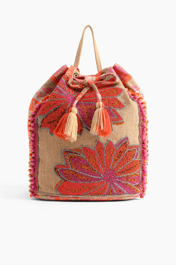 White Smoke Poppy Floral Beaded Backpack Handbags