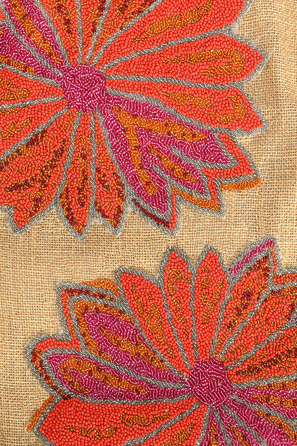 Brown Poppy Floral Beaded Backpack Handbags